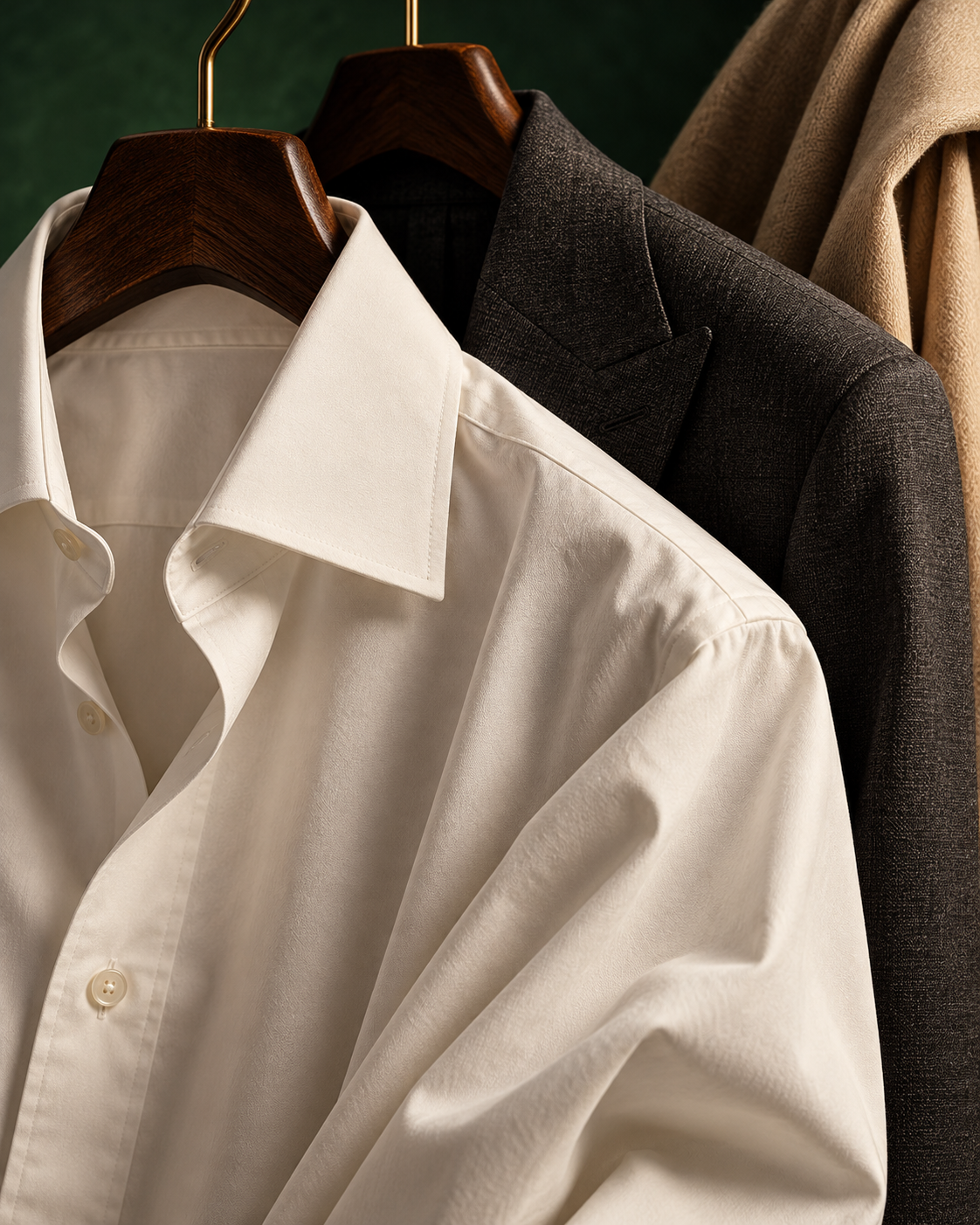 Editorial photograph of a crisp white shirt and tailored jacket